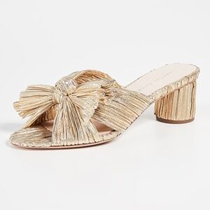 Loeffler Randall Emilia Pleated Bow Sandals Gold 9.5